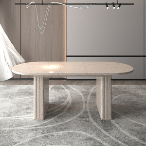 Table à manger extensible moderne pour 8 personnes, table de cuisine ovale avec base en MDF pour villa et hôtel - Product Image 5