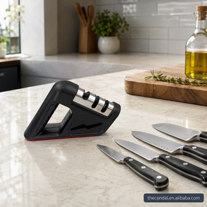 Aiguiseur de couteaux manuel Cendal à 3 étapes, poignée ergonomique en D, base antidérapante, affûtage en carbure de tungstène/céramique - Product Image 2