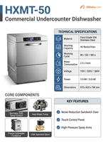 Lave-vaisselle professionnel sous comptoir pour restaurant, 40 bacs/heure, haute efficacité, en acier inoxydable 304, lave-verres, 110V 220V