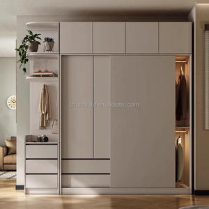 Unique Design White Sliding Door Walk-in Clothes <b>Storage</b> Closet Melamine Bedroom Wardrobe with Corner Cabinet - Product Image 1