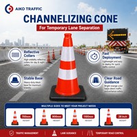 Cône de signalisation Aiko en PVC, colliers réfléchissants prismatiques haute intensité, protection IP55 pour la signalisation temporaire de fermeture de voie