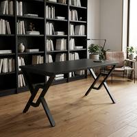 Bureau de jeu ultra-stable à surface en bois et pieds en X, avec détails géométriques creux – Grande capacité de charge pour joueurs professionnels