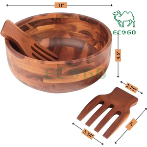 Juego de ensaladeras de madera de acacia con 2 manos de madera y ensaladera grande con utensilios para servir - Product Image 4