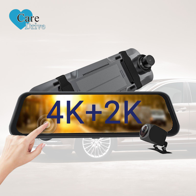CareDrive Touch Screen Rearview Mirror 4K Dual Camera Lens Dash Cam Car Dash Camera Car Dvr With Front And Rear Wifi Gps
