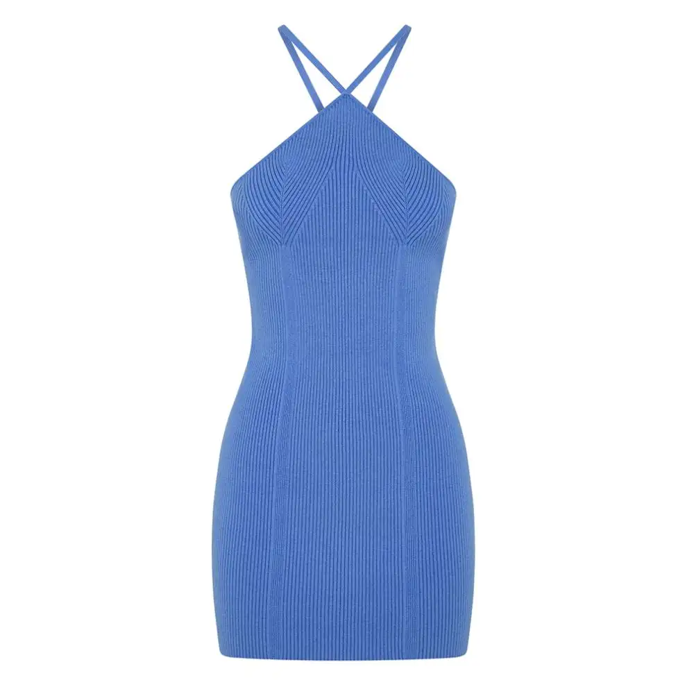 Vestido para corpo feminino, vestido azul da listra do corpo, para mulheres