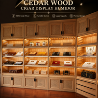 Humidor à cigares sur mesure en gros, armoire en bois massif avec doublure en pin, porte vitrée, éclairage LED, contrôle de la température et de l'humidité pour la maison, l'hôtel et le club