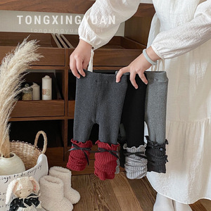 Girls' Thick Leggings Fleece Lined Solid Color Long Pants Autumn Winter Outerwear Baby Children's Warm Panties - Product Image 1