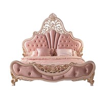 Lit double de luxe léger, style européen, en bois massif, sculpté or, rose princesse, pour chambre principale, lit de mariage, nouvelle collection, sur mesure, pour toute la maison