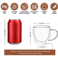 Mug à café à double paroi en verre borosilicate, résistant à la chaleur, sans BPA, capacité 250 ml, compatible micro-ondes et lave-vaisselle