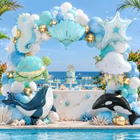 Kit de guirlande de ballons animaux marins de dessin animé, méduse, hippocampe, tortue, baleine, coquillage, ballons en feuille, décoration de fête d'anniversaire sur le thème de la mer pour garçons