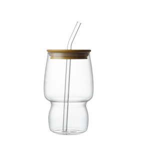 Amber Gold Waved Shape Design Ribbed Drinking Glass Iced Straw Tea Beer Boba Soda Can Tumbler Cup Coffee Cups with Lid and Straw - Product Image 6
