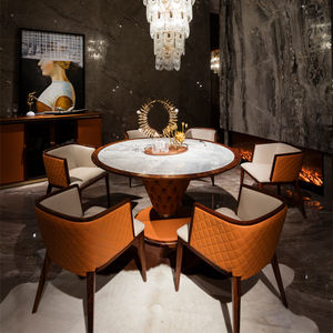 मूल डिजाइन गोल डाइनिंग टेबल सेट डाइनिंग रूम फर्नीचर लक्जरी प्राकृतिक संगमरमर शीर्ष चमड़े के कवर बेस डाइनिंग टेबल के साथ - Product Image 2