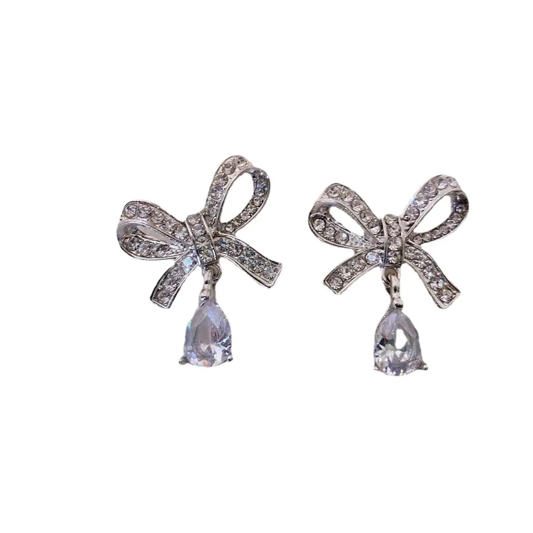Fashion earrings trend 2022 925 silver needle alloy 18k gold plated rhinestone crystal bow Charm women earrings
