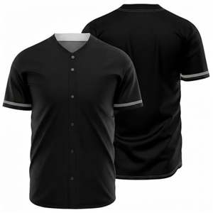 Maillot de baseball noir pour homme, manches courtes, col en V, boutons sur le devant, tissu respirant en polyester, coupe classique, vêtements pour toutes les saisons - Product Image 2