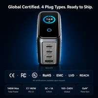 Chargeur GaN Premium 148W, avec affichage numérique 4-en-1 PD3.1, certifié CE FCC RoHS, logo personnalisé accepté
