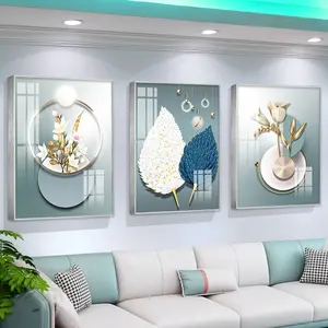 Peinture en porcelaine de cristal de fleur et de feuille de luxe léger scandinave pour la décoration murale de fond de canapé et de salle à manger