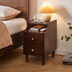Comodino in Legno Massello con Due Cassetti Estraibili, Tavolino da Letto e Tavolino Laterale per Divano - Product Image 1