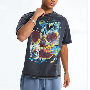 Nouvelle mode d'été Retro Men's Short-Sleeved Drop-Shoulder Personalized Printed Heavyweight Cotton t-Shirts For Men - Product Image 1