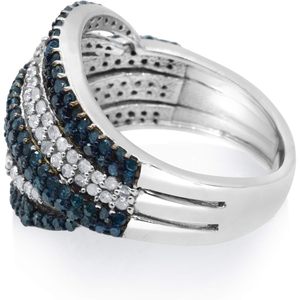 Round Cut Color Enhanced Blue And White Diamond Swirl <b>Ring</b> In 925 Sterling <b>Silver</b> Pave Setting Wedding <b>Statement</b> For Women - Product Image 2