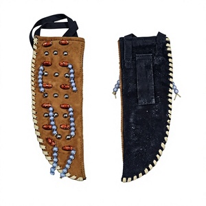Étui à couteau perlé fait main, style tribal, en cuir suédé, porte-lame décoratif pour l'extérieur - Product Image 1