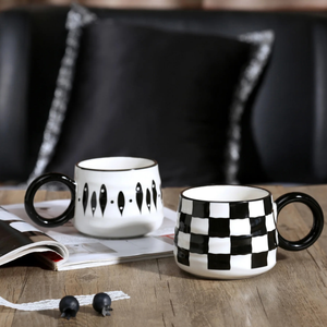 Cartoon Style Porcelain <b>Ceramic</b> <b>Mugs</b> Black White Dishwasher Microwave Safe Reusable Customizable Business Gifts Hot Food Safe - Product Image 2