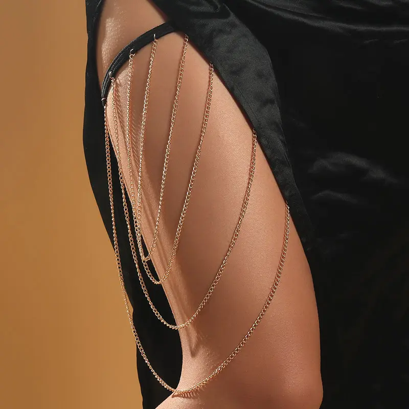 Sexy Multilayer Gold Plated Body Chain Zubehör Elastische Oberschenkel kette Bein ketten für Frauen und Mädchen