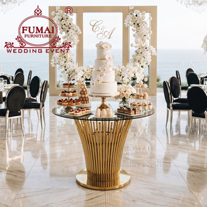 Mesa redonda de lujo para pastel de bodas, candelabro de cristales, mesa de cristal de lujo para pastel - Product Image 2