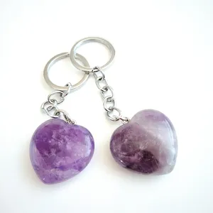 High quality natural hongzhuo tumble stone marble for healing key ring chains healing key chain for gift gemstone keychain