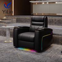 Canapé inclinable électrique de haute qualité pour home cinéma moderne, en cuir véritable, avec structure métallique, inclinaison électrique, USB-C, éclairage LED RGB et rangement
