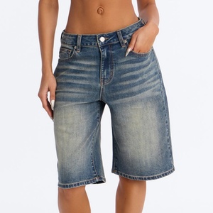 Shorts en <span class=keywords><strong>jean</strong></span> basiques teintés pour <span class=keywords><strong>femme</strong></span>, coupe large, <span class=keywords><strong>mi</strong></span>-longueur (5 pouces), style vintage, en coton délavé, avec poches, pour l'été, de haute qualité - Product Image 2