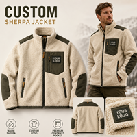 Veste Sherpa personnalisée pour homme, en polaire Teddy chaud, avec fermeture éclair intégrale, poche en nylon contrastant et patchs aux coudes, pour le travail en extérieur en hiver