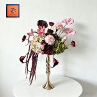Ensemble de centre de table de mariage de luxe rose bordeaux ZIKE ZKOD035, candélabre doré, vase, Anthurium et Calla Lily au toucher réel, décoration de table