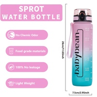 Bouteille d'eau en plastique PC Babybean grande capacité 1000 ml à boire directement, peinture bicolore, bouton-poussoir à ressort