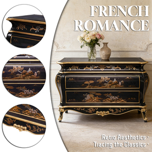 <span class=keywords><strong>Buffet</strong></span> Rétro Français Classique à Motifs Élégants, Finition Laquée Noire Brillante, Meuble de Rangement Unique pour Salon - Product Image 2