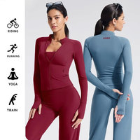 Nouvelle veste de sport zippée à manches longues avec trou pour le pouce, idéale pour le yoga, le jogging et la gym, vêtement de sport ajusté pour femme, veste de course pour femme