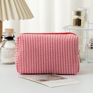 Ensemble de trousses de maquillage rayées douces et durables, grande pochette à fermeture éclair, trousses de toilette portables pour femmes - Product Image 4