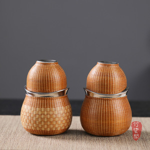 Bamboo Woven Gourd Titanium Teapot Set Portable Outdoor Tea Cup Lightweight Travel Gift - Product Image 5