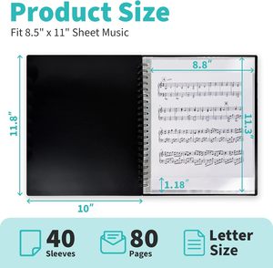 Cartella Porta Spartiti con 40 Buste Fronte-Retro, 80 <span class=keywords><strong>Pagine</strong></span>, 40 Tasche, Organizzatore per Spartiti - Product Image 2