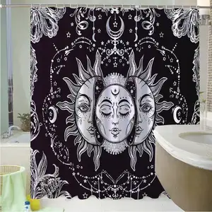 Soleil et lune rideau de douche psychédélique mystique Mandala bohème Hippie œuvre assistant Divination Tarot noir doré ensemble de salle de bain
