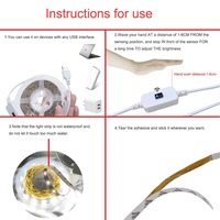 Bande lumineuse LED USB 5V à détecteur de mouvement, capteur de mouvement des mains pour marche/arrêt, lampe sous armoire pour TV et cuisine