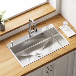 Évier de cuisine en acier inoxydable brossé couleur naturelle, grand modèle à cuve unique, pour lavage de vaisselle - Product Image 1