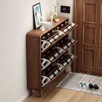 Meuble à chaussures multifonctionnel ultra-fin extensible en MDF couleur noyer moderne pour maisons et hôtels