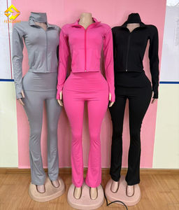 2025 uzun boylu kız yeni sonbahar kadın Set spor seti tam Zip ceket & alevlendi şapkalar ile spor salonu pantolonu aktif spor giyim 2-Piece Set - Product Image 1