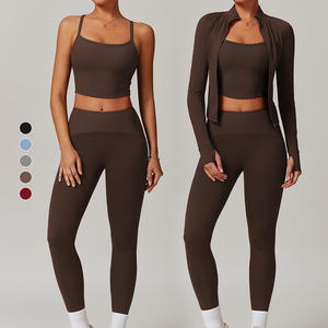 Ensemble <span class=keywords><strong>de</strong></span> yoga 4 pièces pour femme, taille haute, effet push-up, <span class=keywords><strong>tenue</strong></span> <span class=keywords><strong>de</strong></span> <span class=keywords><strong>sport</strong></span> <span class=keywords><strong>moulante</strong></span> couleur chair, respirante, à carreaux, avec taille élastique et bouton, pour activités <span class=keywords><strong>de</strong></span> plein air - Product Image 4