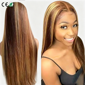 Peluca frontal de encaje transparente 13x4 de doble densidad, cabello Remy birmano para mujer, 180% de densidad, liso, largo, con reflejos, todos los colores - Product Image 1