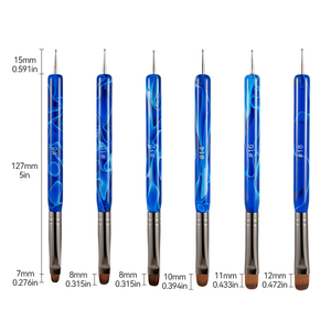 Ensemble de 6 pinceaux à ongles à double tête, manche bleu flamme, poils en nylon, pinceaux ovales pour la manucure en salon - Product Image 3