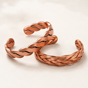 Bracelet manchette torsadé poli en cuivre pur, ajustable, pour femmes et hommes, bijoux personnalisés de guérison - Product Image 1