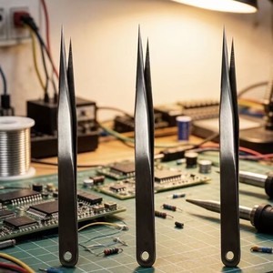 Pinzas de alta precisión con un orificio en el extremo; Desmontaje y reparación electrónica ST; pinzas de acero inoxidable de máxima precisión; - Product Image 1