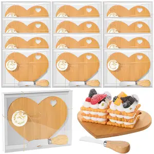 12 Set Heart Shaped Cheese Board with Knives Set, Bamboo Cutting Board