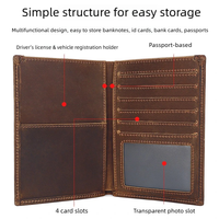Portefeuille multifonctionnel vintage en cuir véritable Crazy Horse avec plusieurs emplacements pour cartes et pochette pour documents